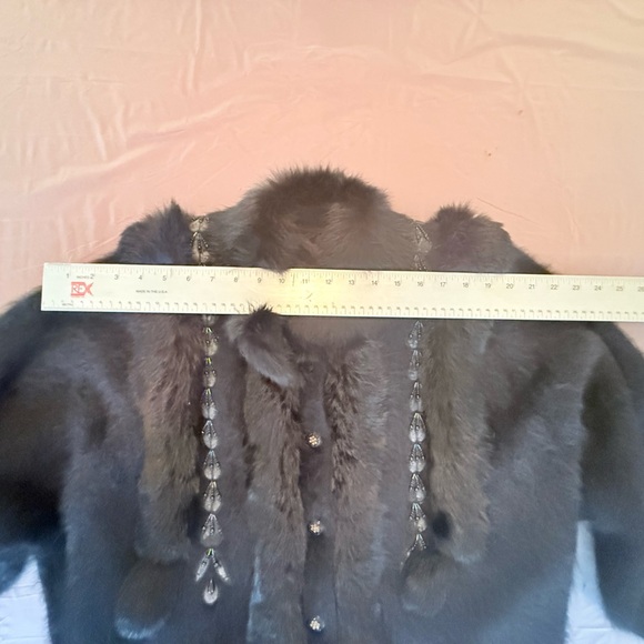 Vintage Black Fur-Trimmed Embellished Button Cardigan Sweater Size Large - Picture 6 of 11
